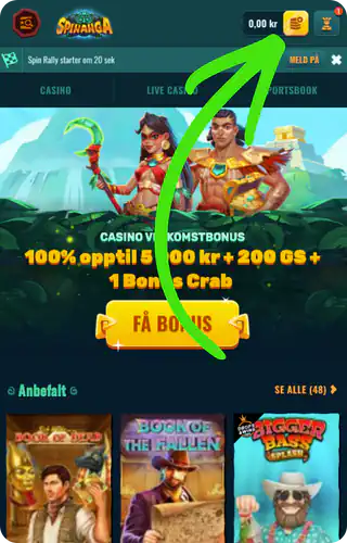 Spinanga casino Pa hovedsiden klikker du pa knappen Gjor et innskudd
