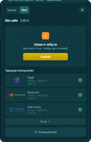Spinanga casino Tilgjengelige uttaksmetoder
